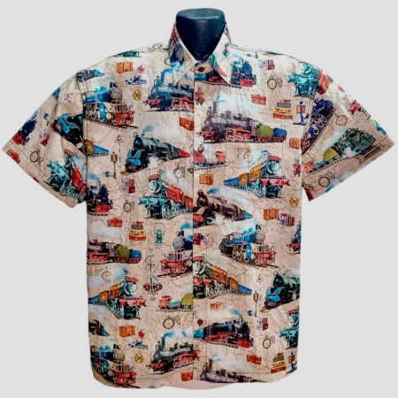 Steam Engine Train Hawaiian Shirt- Made in USA- 100% Cotton